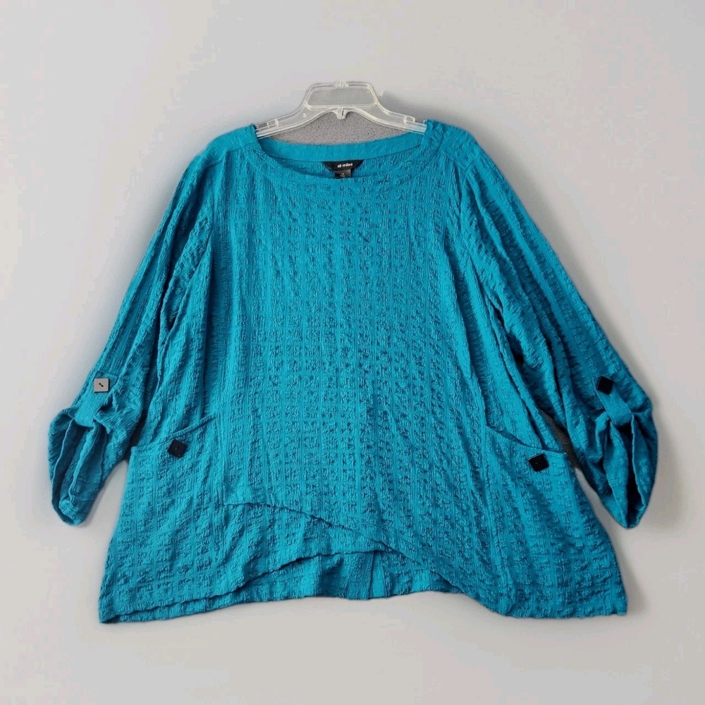 Ali Miles 1X Textured Beach‎ Wearable Art Dark Teal Shirt Top Artsy Resort NWT